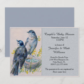 Vintage Blue Birds Baby Shower Invitation
