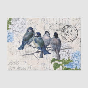 Vintage Blue Birds Flowers Italian Tissue Paper