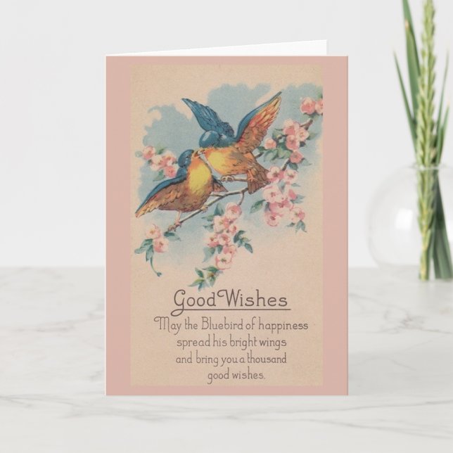Vintage Blue Birds Good Wishes Greeting Card (Front)