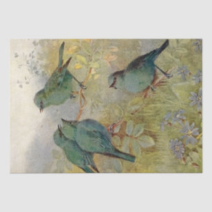 Vintage Blue Birds on a Branch Greenery Tissue Paper