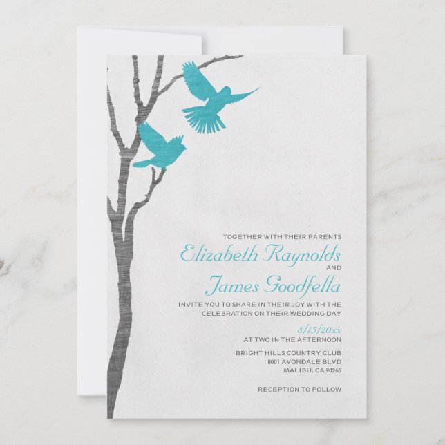 Vintage Blue Birds Wedding Invitations (Front)