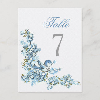 Vintage Blue Birds Winter Wedding Table Number Postcard