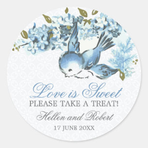 Vintage Blue Birds Winter Wedding Treat Favour Classic Round Sticker