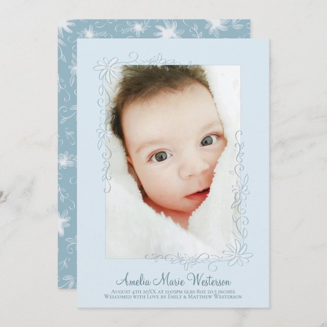 Vintage Blue Birth Announcement Boy (Front/Back)