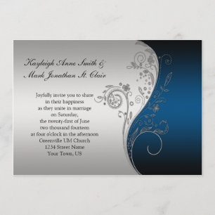 Vintage Blue Black and Silver Wedding Invitation