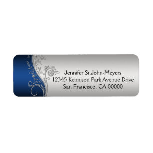 Vintage Blue Black Ornate Silver Swirls Return Address Label
