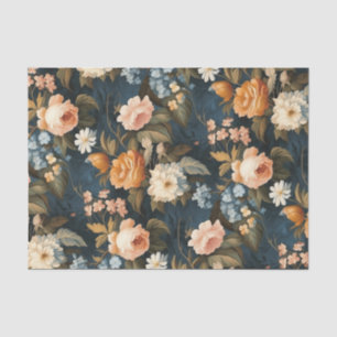 Vintage Blue Blush Yellow Floral Decoupage Tissue Paper