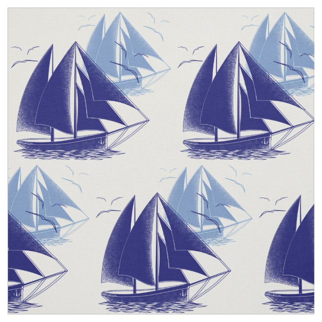 Vintage blue boat boy's room nautical fabric (Swatch)