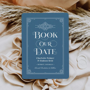 Vintage Blue Book Cover Wedding Save The Date