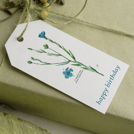 Vintage Blue Botanical Floral Flax Linum Birthday Gift Tags