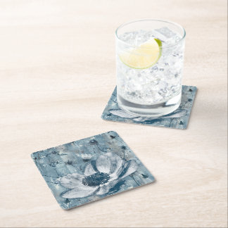 Vintage Blue Botanical Illustration Square Paper Coaster