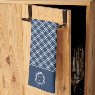 Vintage Blue Botanical Monogram Tea Towel