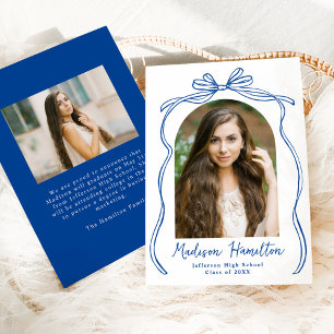 Vintage Blue Bow Arch Photo Graduation Announcement