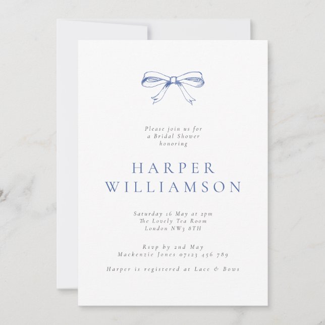 Vintage Blue Bow Bridal Shower Invitation (Front)