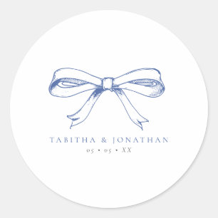 Vintage Blue Bow Wedding Classic Round Sticker