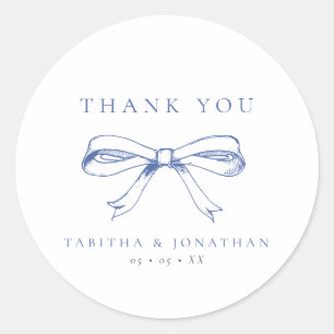 Vintage Blue Bow Wedding Thank You Classic Round Sticker