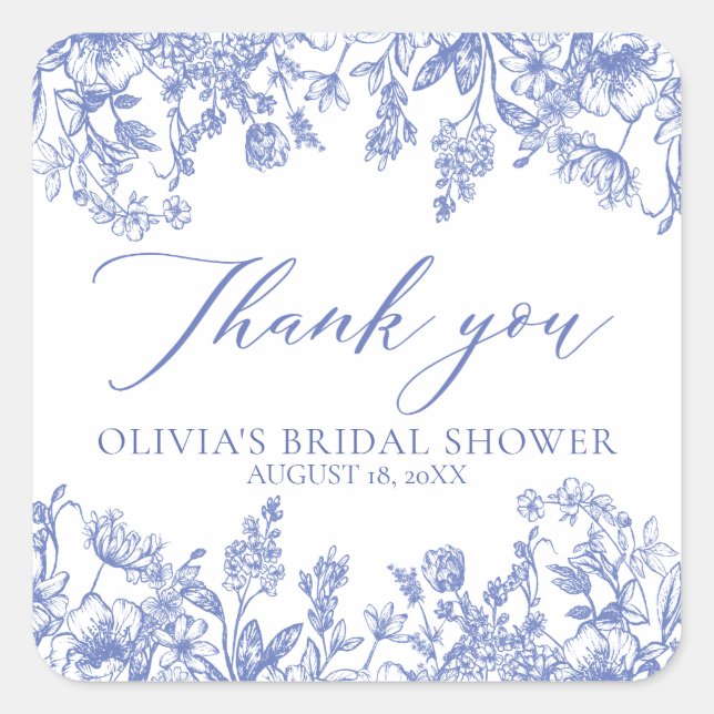 Vintage Blue Bridal Shower Thank You Stickers (Front)