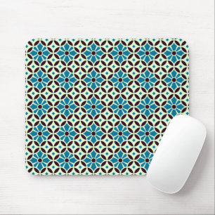 Vintage Blue Brown Barcelona Star Tile Geometric Mouse Pad