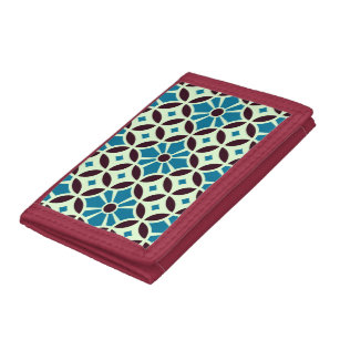 Vintage Blue Brown Barcelona Star Tile Geometric Tri-fold Wallet