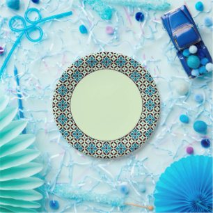 Vintage Blue Brown Green Barcelona Star Geometric Paper Plate