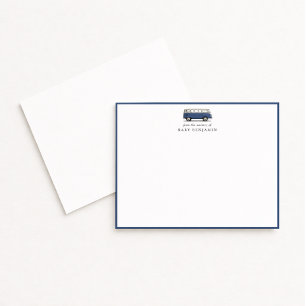 Vintage Blue Bus Nursery Note Card with Blue Borde