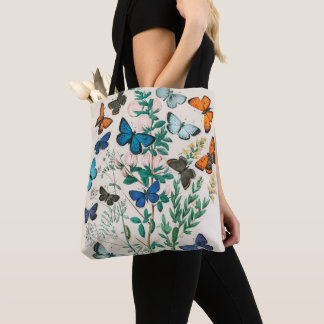 Vintage Blue Butterflies Illustration Tote Bag