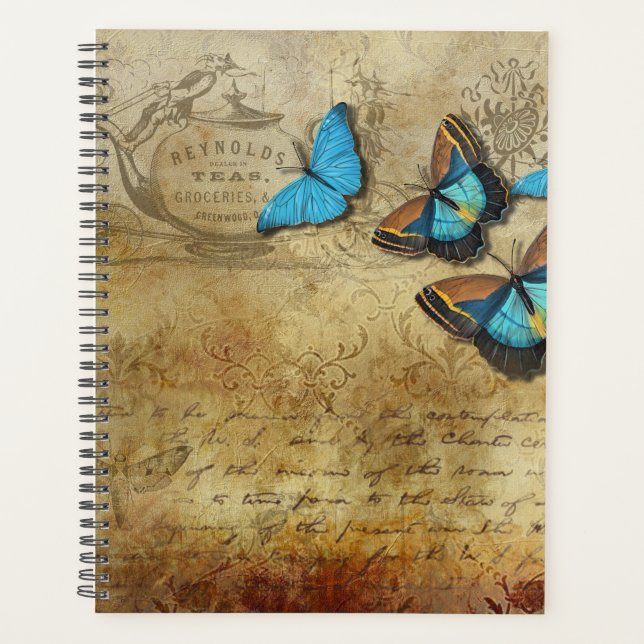 Vintage Blue Butterflies Planner (Front)