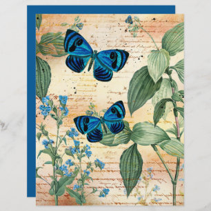 Vintage Blue Butterflies Scrapbook Paper