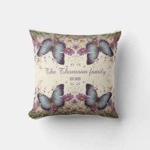 Vintage Blue Butterfly and Floral for Family Cushion
