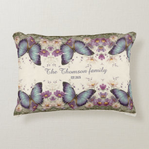 Vintage Blue Butterfly and Floral for Family Decorative Cushion