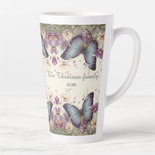 Vintage Blue Butterfly and Floral for Family Latte Mug
