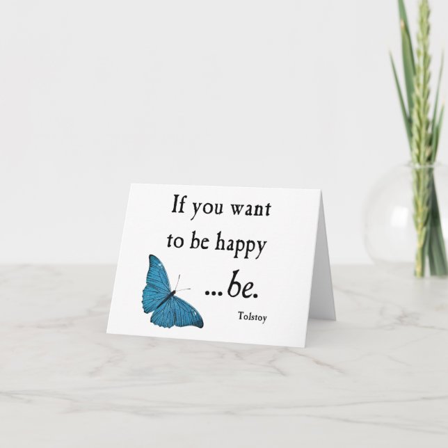 Vintage Blue Butterfly and Tolstoy Happiness Quote Card (Front)