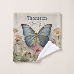 Vintage Blue Butterfly Floral Garden Family Bath Towel Set