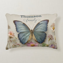 Vintage Blue Butterfly Floral Garden Family