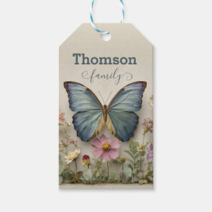 Vintage Blue Butterfly Floral Garden Family Gift Tags