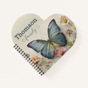 Vintage Blue Butterfly Floral Garden Family Notebook