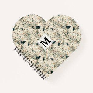 Vintage Blue Butterfly Floral Monogram Notebook