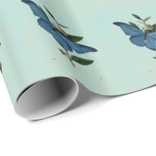 Vintage Blue Butterfly Gift Wrapping Paper