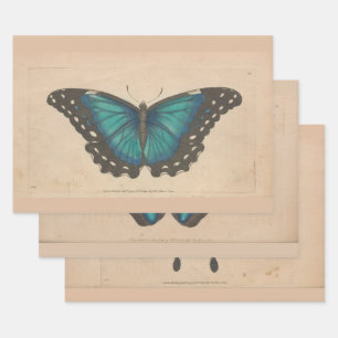 Vintage Blue Butterfly Heavy Weight Decoupage Wrapping Paper Sheet