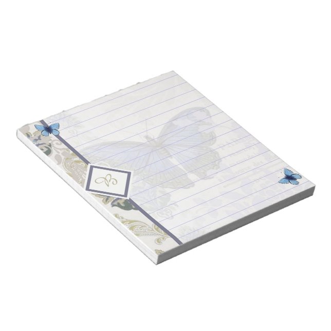 Vintage blue butterfly notepad (Angled)