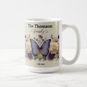 Vintage Blue Butterfly with Floral for Family Coffee Mug