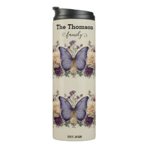 Vintage Blue Butterfly with Floral for Family Thermal Tumbler