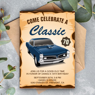 Vintage Blue Car Classic Birthday Invitation