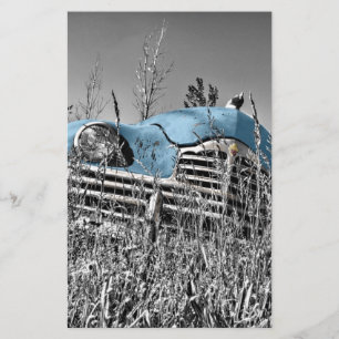 vintage blue car stationery