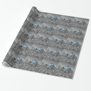 vintage blue car wrapping paper