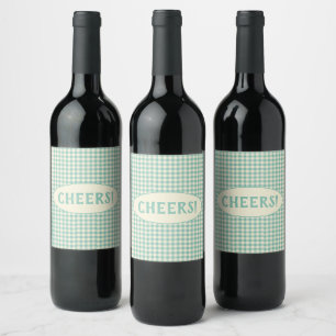  Vintage Blue Chequerboard Pattern Custom  Wine Label