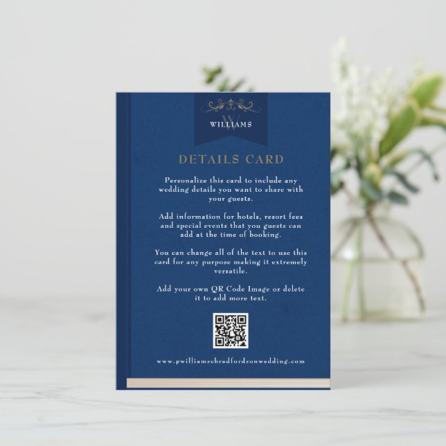 Vintage Blue Chic Chapter Page Wedding Card Insert (Standing Front)