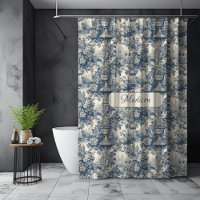Vintage Blue Chic Toile Floral Monogram