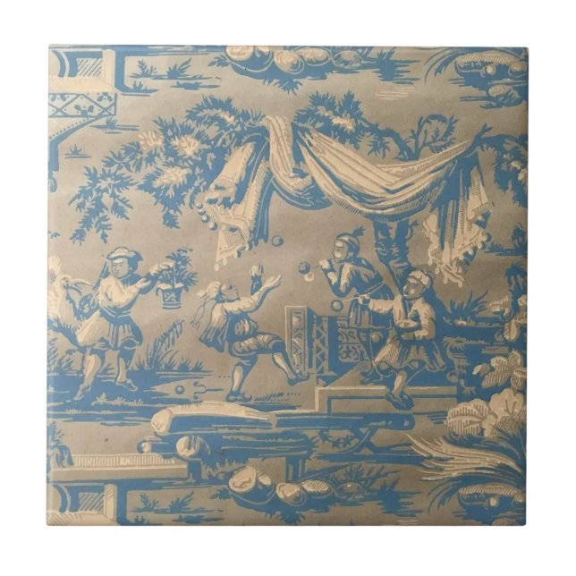  Vintage Blue Chinoiserie  Ceramic Tile (Front)
