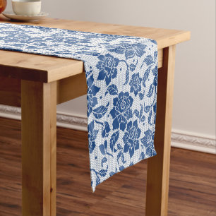 Vintage Blue Chinoiserie Floral Short Table Runner